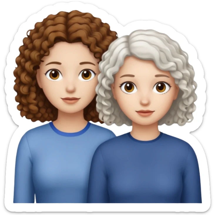 Crie um emoji meu e da minha mãe eu tenho cabelos cacheados e ela tem o cabelo liso curto e branco, nos duas somos cores branca sticker