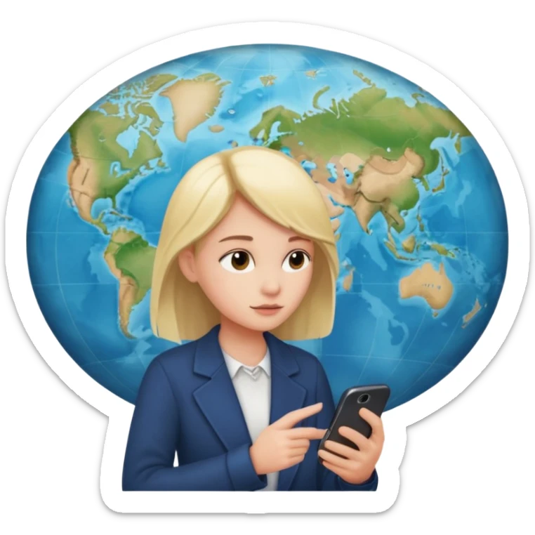 bola del mundo internet y una cara en medio mirando un movil sticker