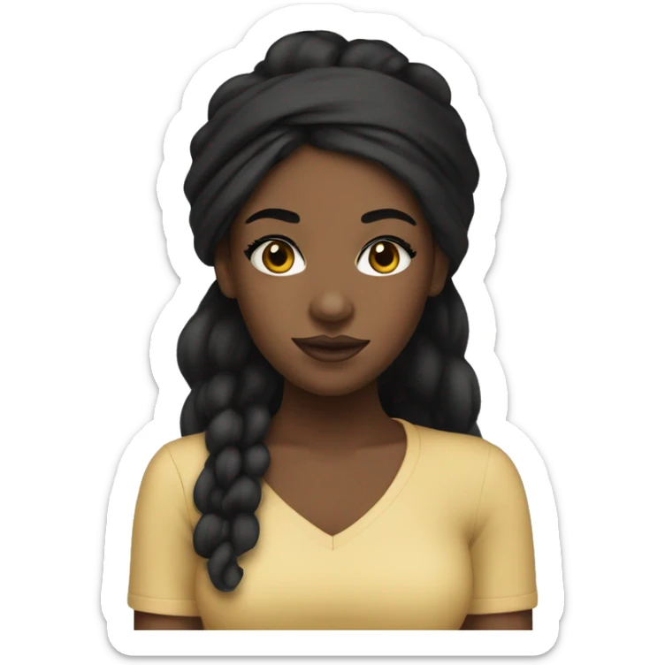 Black girl with long black hair, with a white headband and eyeliner and brown lip liner sticker