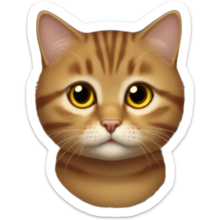 american short hair cat- tabby- a little bit fat- brown yellow eyes- the distances between eyes is a little bit far- dark orange hair- fluffy- looks cute sticker