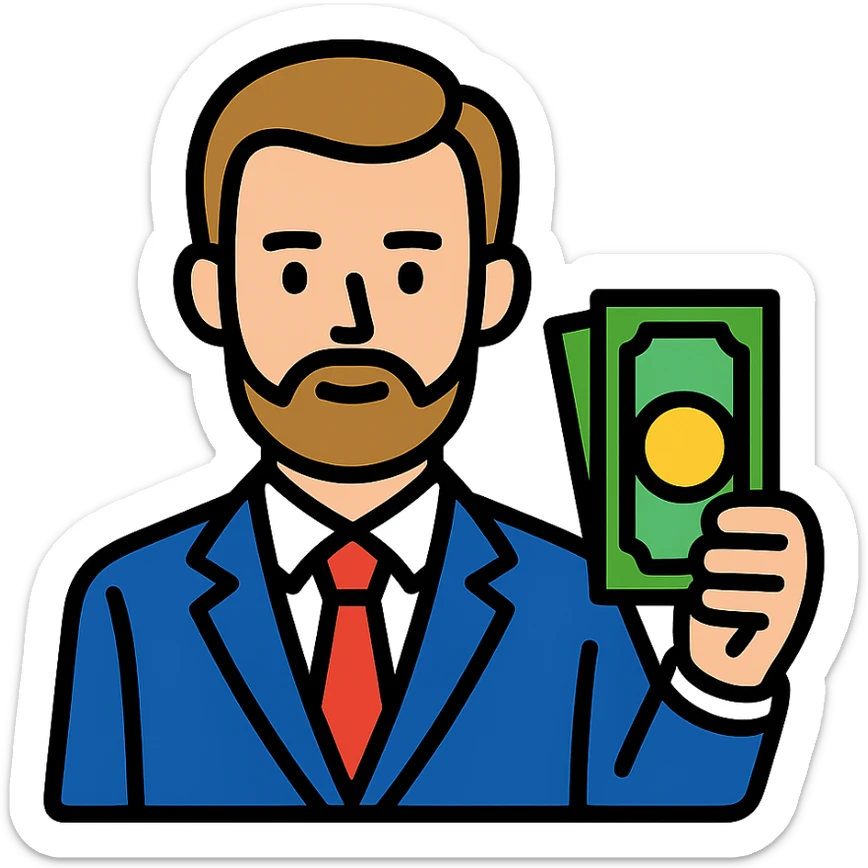 Nikolai Astrup, Norwegian politician, holding a pack of money in his hand sticker