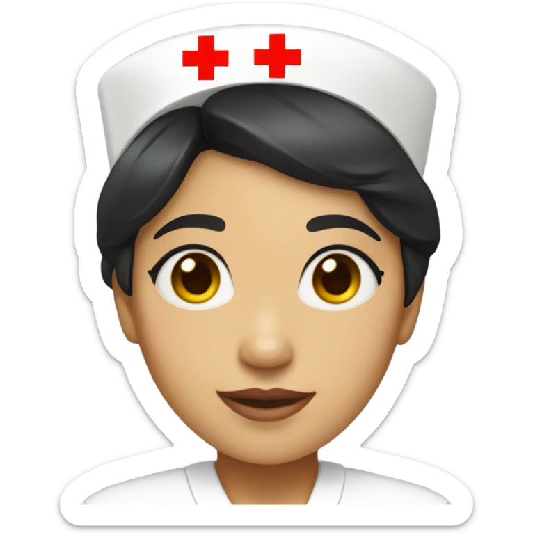 short black hair female nurse with red cross sign hat yellow skin tone sticker