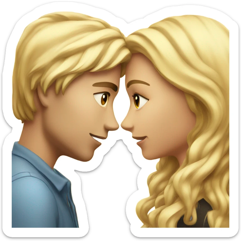 girl with long blond hair kisses guy with blond hair sticker