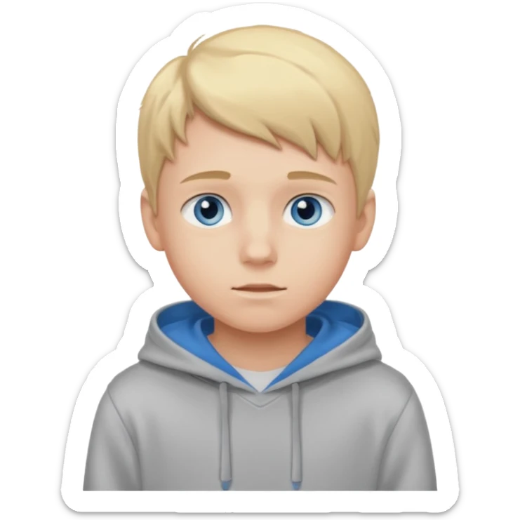 Teen Blond boy with blue eyes and Grey hoodie standing up sticker