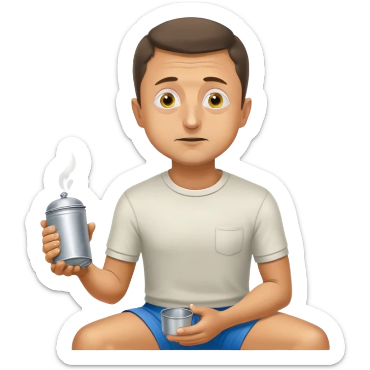 Volodymyr Zelenskyy on his knees with a tin cup begging for money  sticker