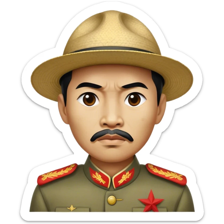 Cinematic Realistic Ho Chi Minh Portrait Emoji, depicted as a determined revolutionary leader in traditional attire with a humble expression, rendered with lifelike textures and soft natural lighting that captures his enduring legacy. sticker