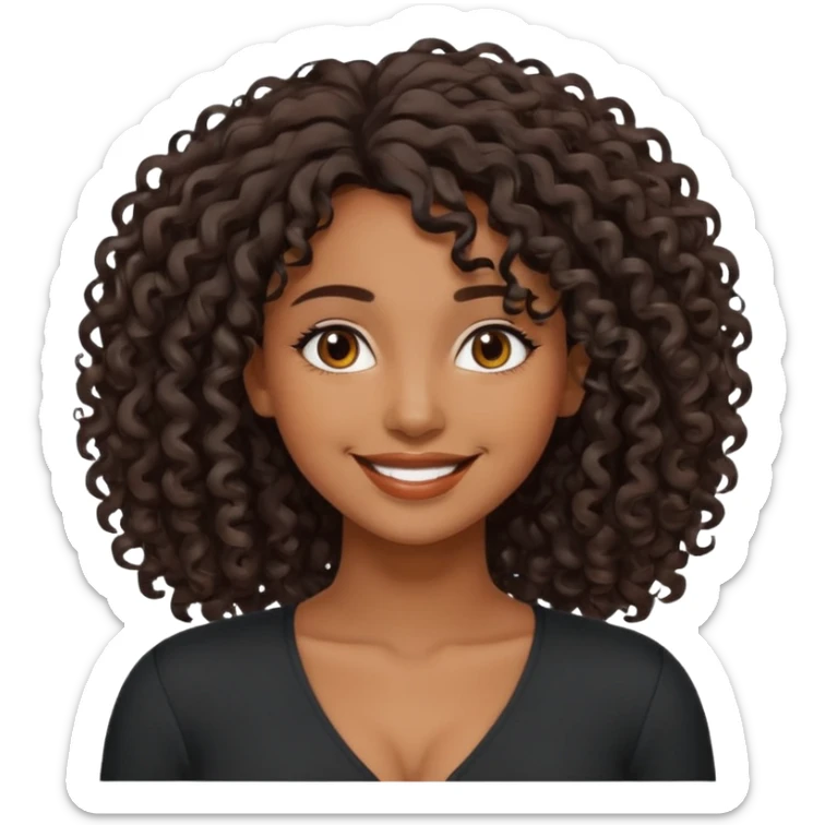 brown skinned lady with curly black hair, shoulder long hair, messy, nice curves sticker