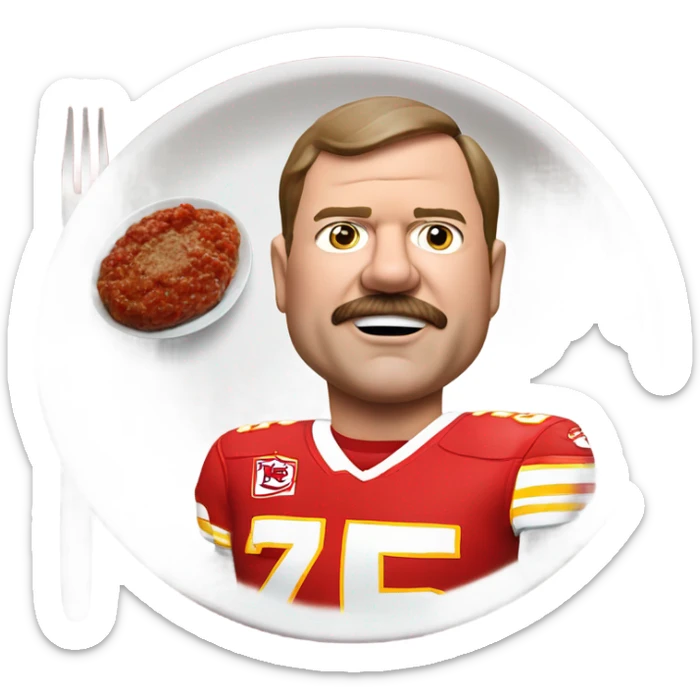 Andy Reid Kansas City chiefs eating meatloaf wearing a chiefs uniform sticker