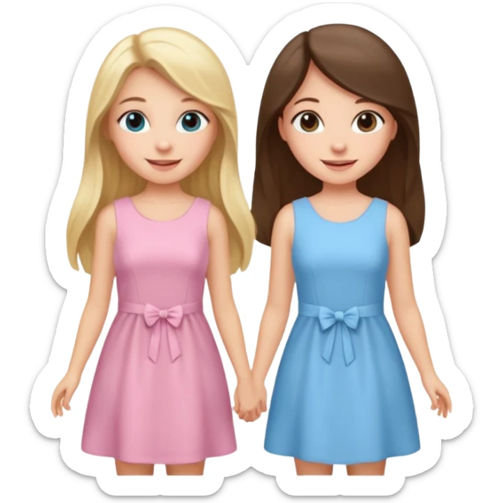 happy blonde girl in light blue dress and long hair brunette girl in light pink dress pride and prejudice sticker