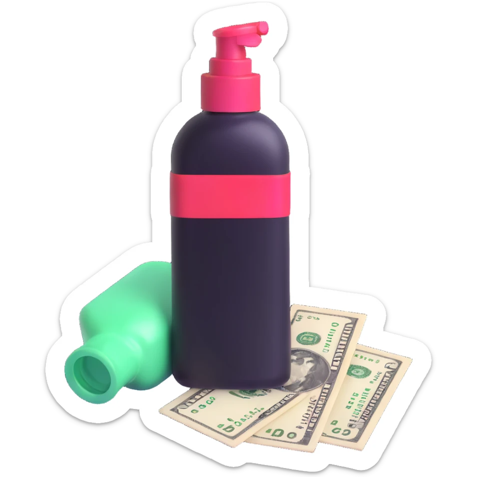 price tag with a few dollar bills and a bottle of nail polish sticker