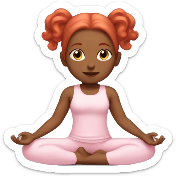girl with long red hair in a baby pink outfit doing yoga sticker