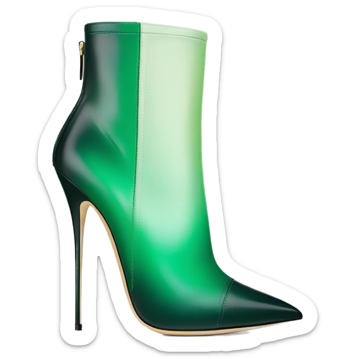 Realistic isolated top front view of a pair of emerald green ombre Jimmy Choo stiletto ankle booties. sticker