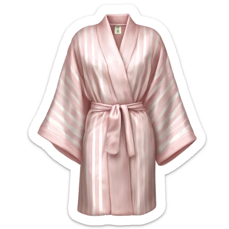 woman’s silk robe, pale pink with skinny white stripes, silk sticker