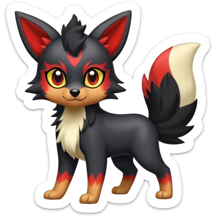 Cute Shiny Houndour-Zorua-Quilava-Litten-Umbreon-Fakémon-hybrid-creature (full body)  sticker