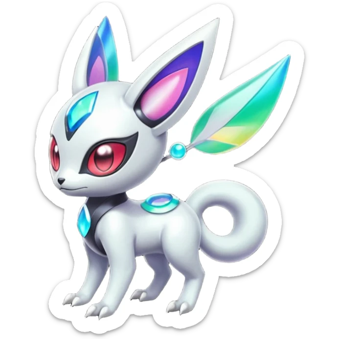 Shiny Colorful glowing glossy smooth soft silky Futuristic Cyber-Vernid-Trico-Meloetta-Latias-Koraidon-Peppercat-Protogen-Pokémon-Digimon-Fakémon-fusion-hybrid-creature sticker