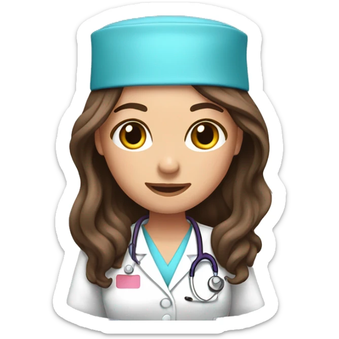 Nurse, woman, long brunette hair, pink scrubs sticker
