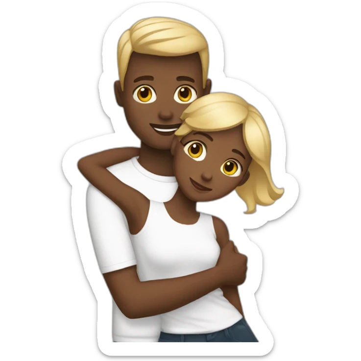 Blonde black girl hugging her husband whos black and has short brown hair sticker
