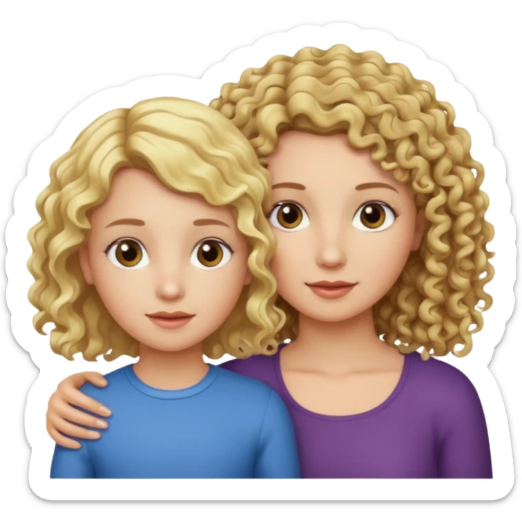 Blonde hair mother and brunette curly hair girl kid  sticker