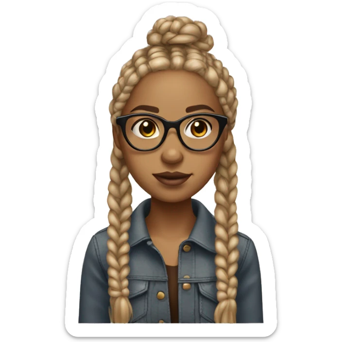 lightskin girl with dirty blonde box braids and brown glasses sticker