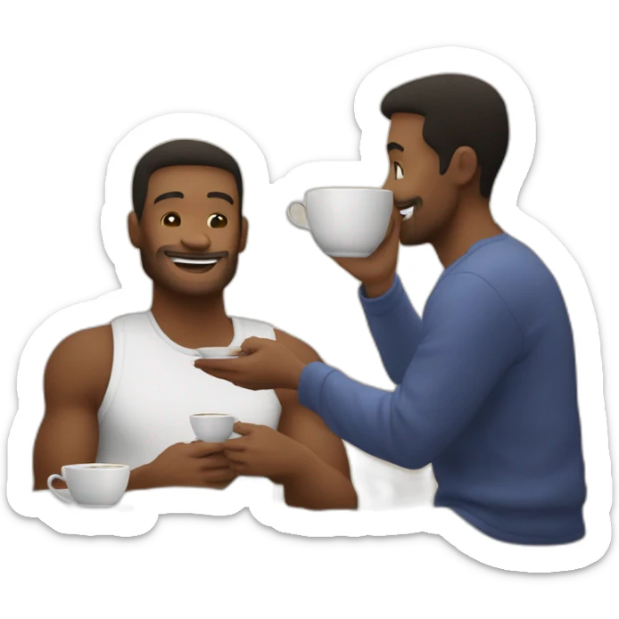 2 homme qui parle autour d’une bonne tasse de thé dans une chambre avce 2 lit simple  sticker