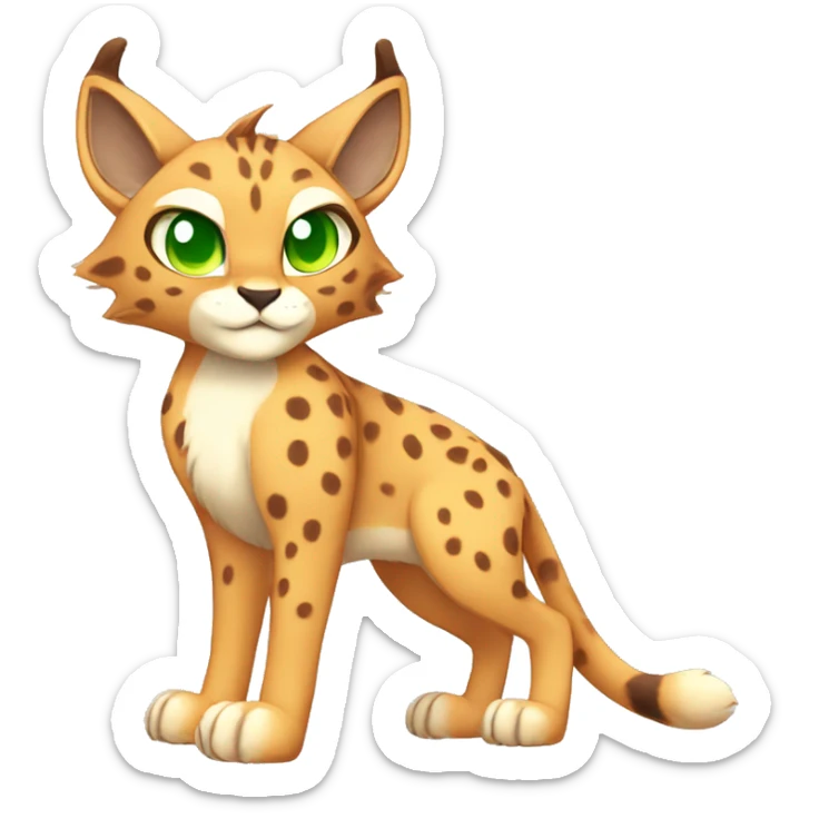 spotted Lynx-Caracal-Fakemon-hybrid with orange points, green eyes brown toes, and short tail, full body sticker