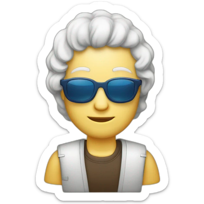 Iemand met blauw hesje blonden haren en zonnebril sticker