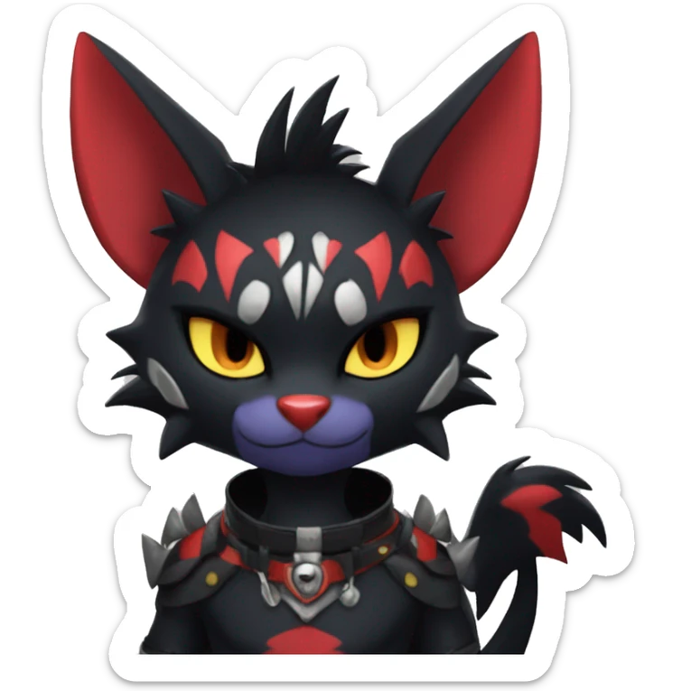 Black Anthro Cool Punk Noibat-Litten-Fakemon-fursona with fangs and red mascara Full Body sticker