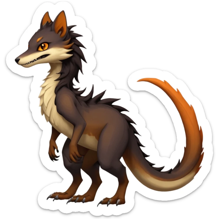 Brown and beige badass elegant wild beautiful natural cute badass epic exotic anthro modern furry 2-legged sergal-vernid-creature, full body, dark-brown-black-gradient pretty hair, with a long tufted tail, beautiful hazel-orange eyes, aesthetic, art by LiLaiRa, art by art by Falvie sticker