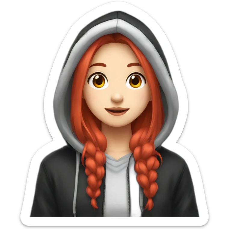 otaku scarlet long hair gamer girl wearing black hoodie sticker