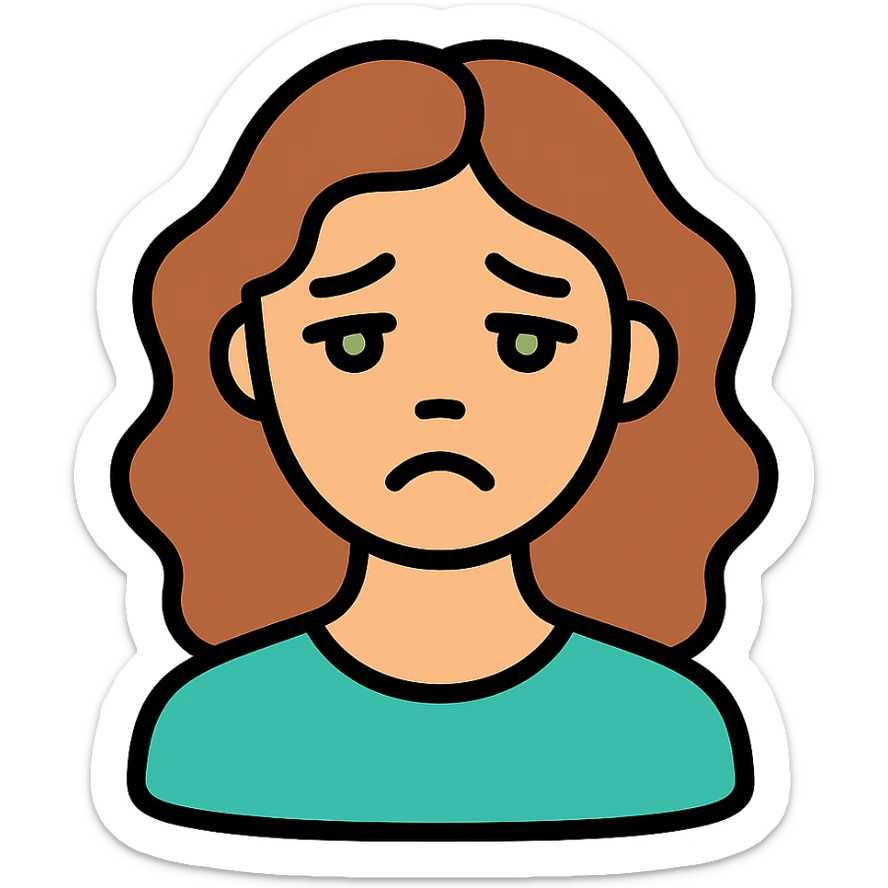 sad woman with brown wavy hair and green eyes sticker