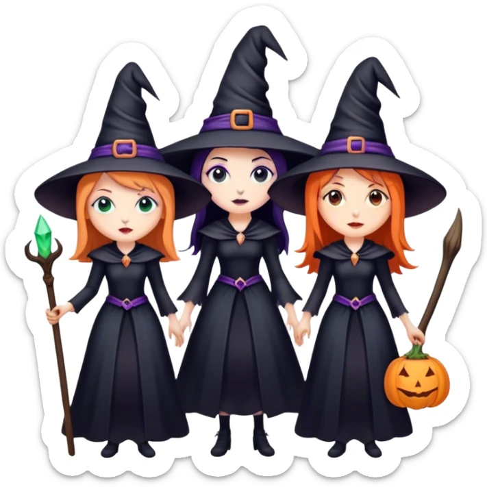 A trio of witch sisters, the one in the middle is the tallest. sticker