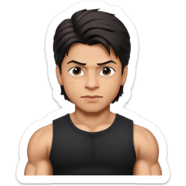 ipretty bratz emoji of shah rukh khan wearing a black tee, muscular sticker