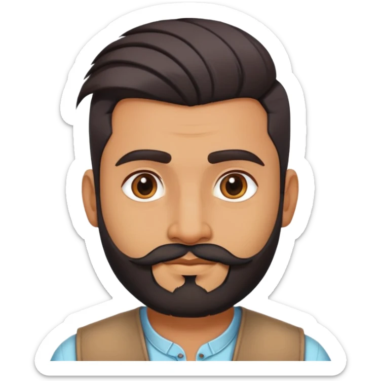 indian man with undercut hair style in casual dress with light facial hair, said face sticker