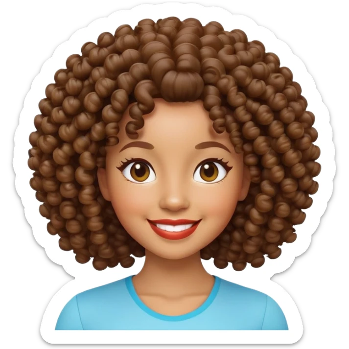 light skin Black woman with curly hair, smiling, 3D Apple Memoji style sticker