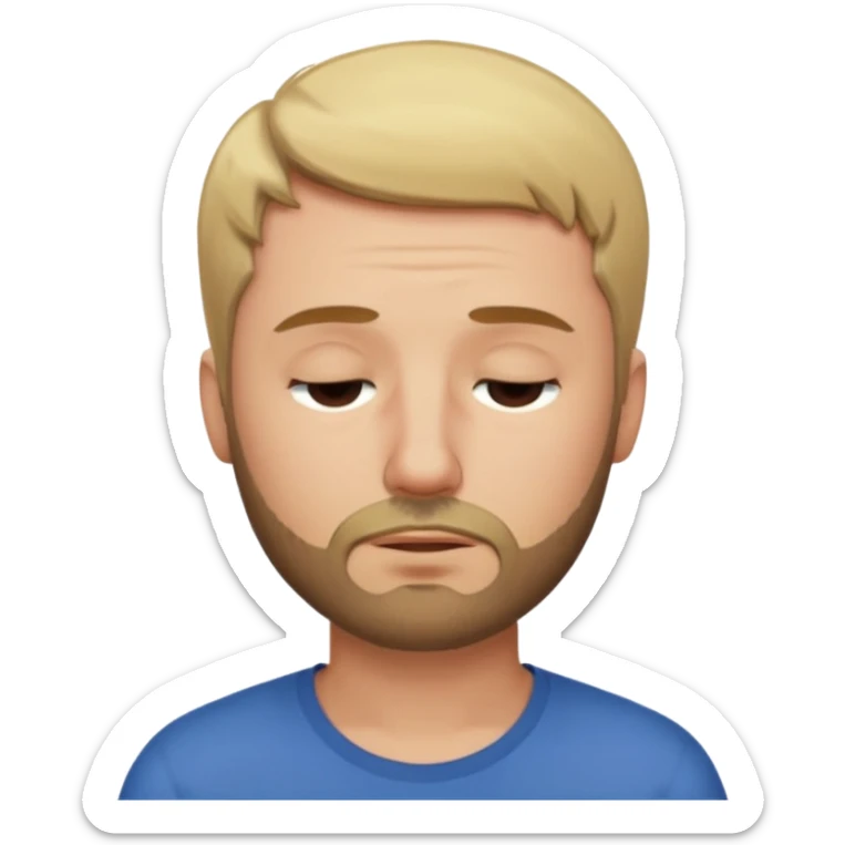 A man with short blond hair hair and a short brown  beard making a weary face with eyes closed sticker