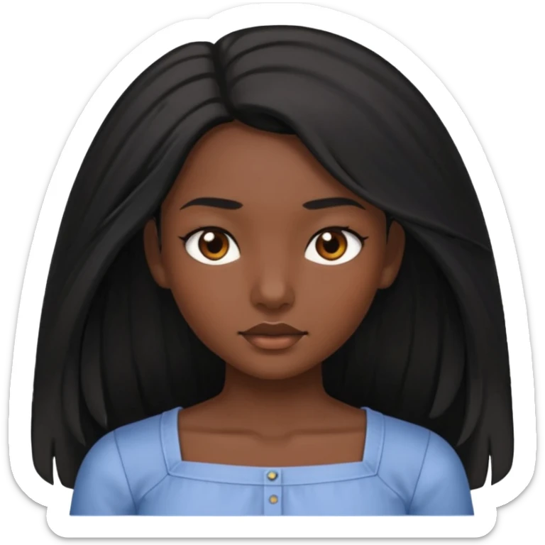 A dark skin girl with long black hair swept to the front and a square neckline shirt and brown eyes sticker