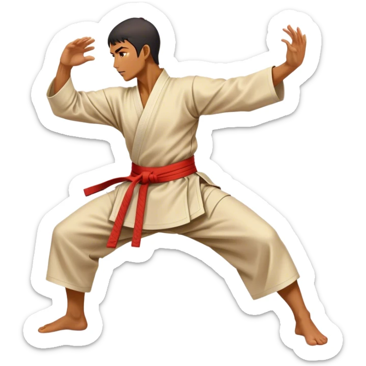 Cinematic Realistic Kung Fu Action Emoji, depicted as an epic martial arts scene with a master executing a precise move in traditional attire, rendered with fluid motion and vibrant textures under dramatic high-contrast lighting. sticker