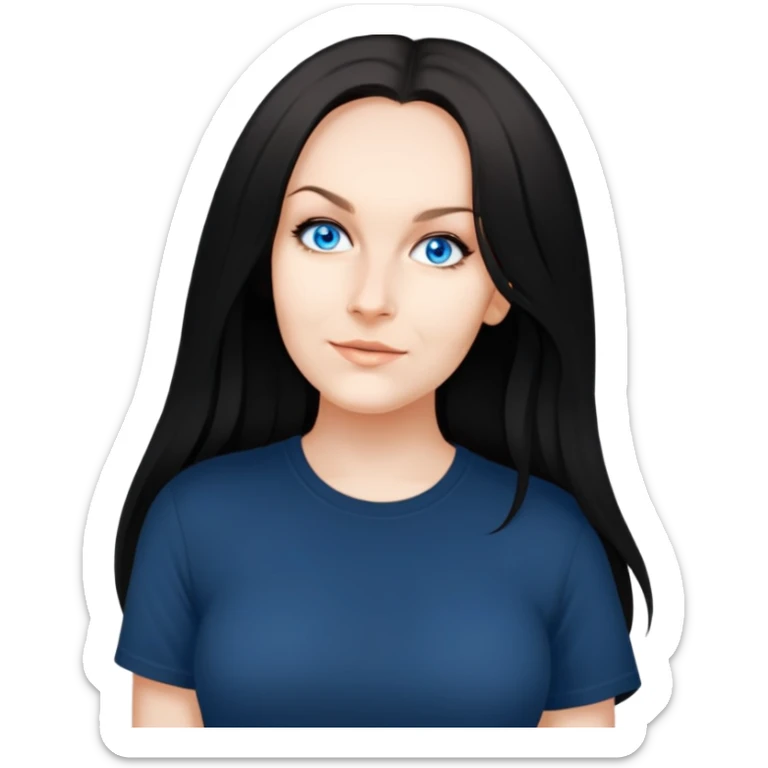 female, wearing black tshirt, long black hair sticker