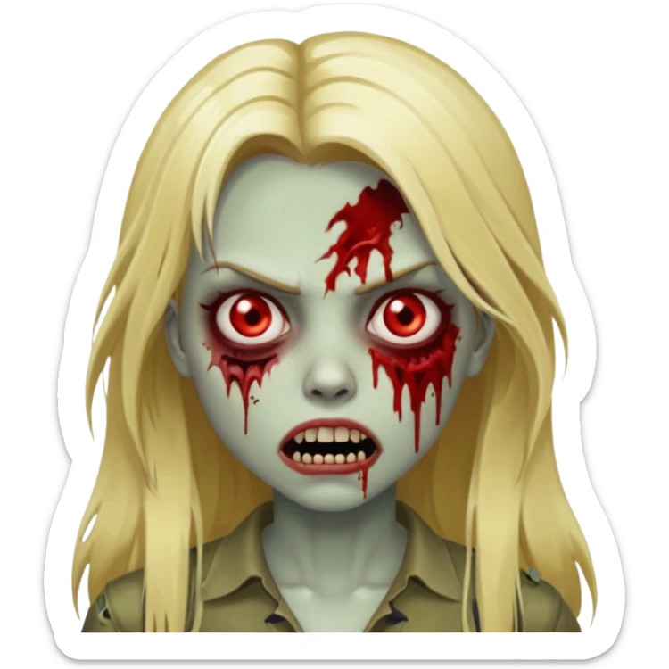 girl zombie with blonde long hair with teeth and serious face sticker