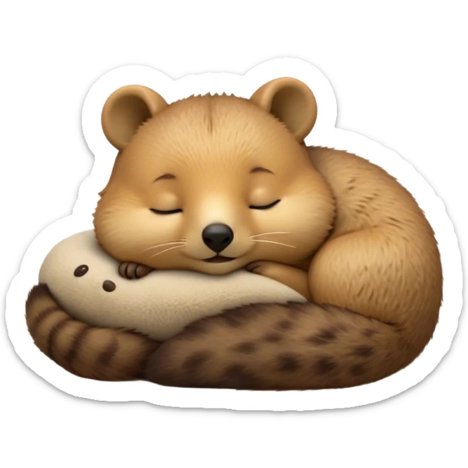 Meme-Worthy Cute Sleeping Quokka Portrait Emoji, Head resting peacefully with a contented smile, showcasing a delightfully compact build and a luxuriously soft brown fur, eyes shut in a serene, restful nap, Simplified yet hilariously adorable features, highly detailed, glowing with a soft, drowsy light, high shine, relaxed and utterly lovable, stylized with an air of playful laziness, bright and heartwarming, soft glowing outline, capturing the essence of a comically sleepy quokka, so meme‐worthy it feels like it could instantly become the next viral sensation of adorable slumber! sticker