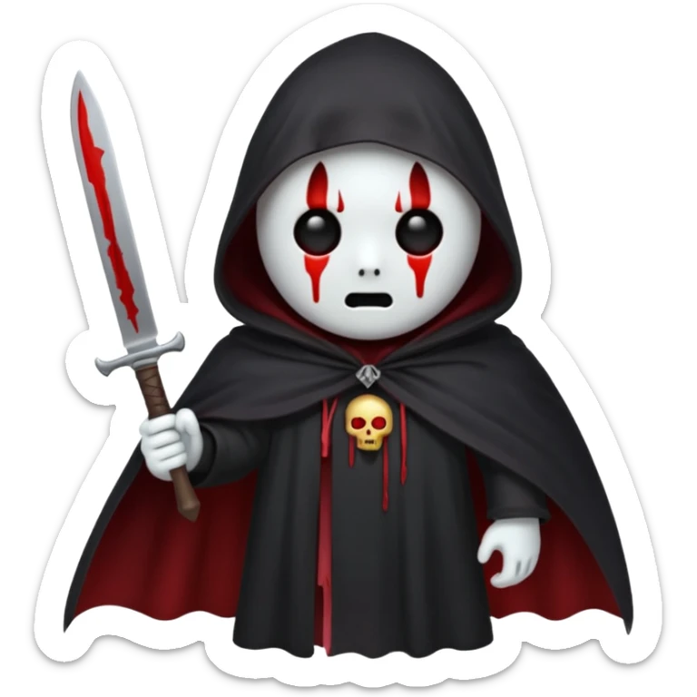 make a ghost face emoji with a cloak on and a bloody knife from the movie scream sticker