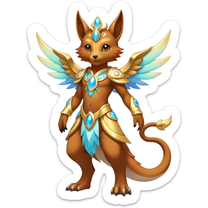 Anthro Sona Colorful Godly Celestial Shiny Fakemon Fantasy Creature Full Body sticker