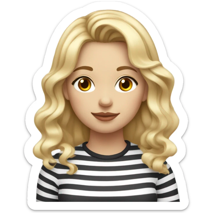 Blond girl with bangs/middlepart bangs and wavy hair, in her 20s striped shirt sipping tea sticker