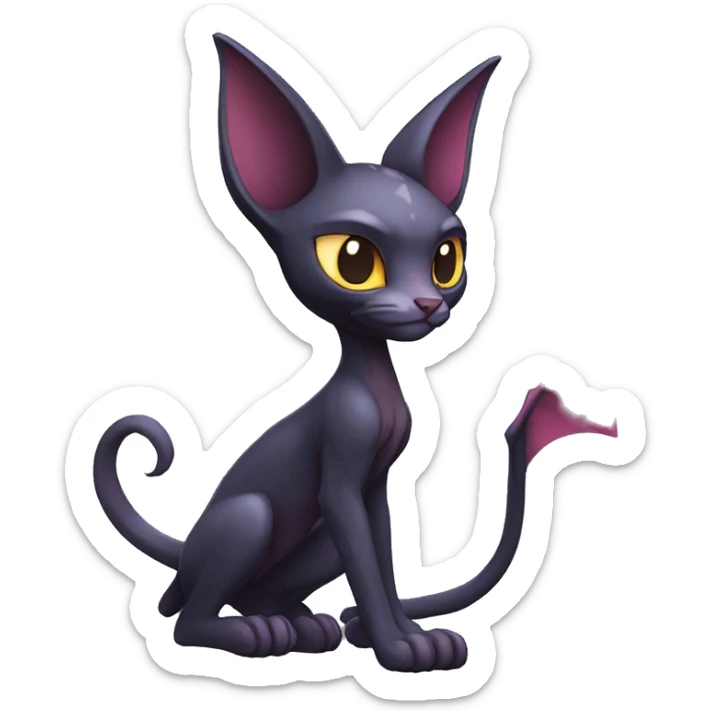 Black edgy Noivern-Litten-Sphynx-Lykoi-Caracal-Fakemon with big bat ears full-body sticker