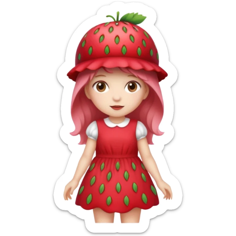 Strawberry shortcake human girl full body and legs with a strawberry hat on her hair and dress without a cake sticker
