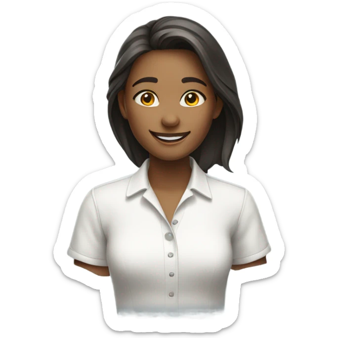 smiling girl in white shirt sticker
