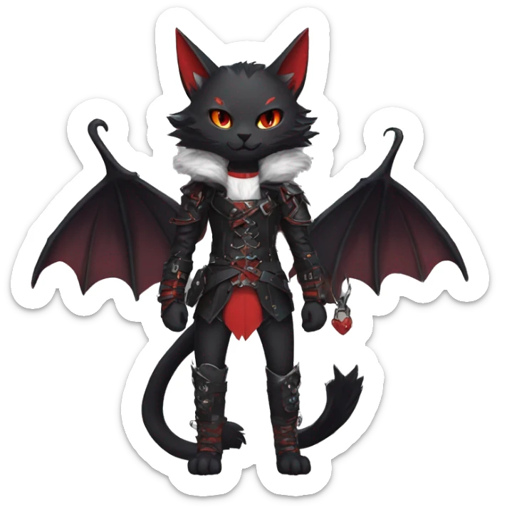 cool edgy elegant beautiful black punk red fantasy nargacuga-bat-cat-Fakemon collar harness warrior full body sticker