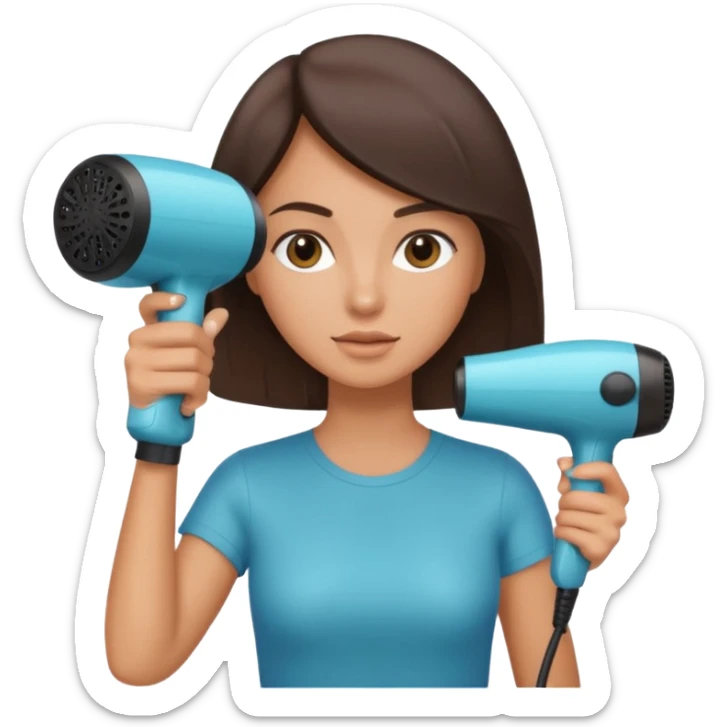 brunette bob girl hair stylist holding a hair dryer sticker