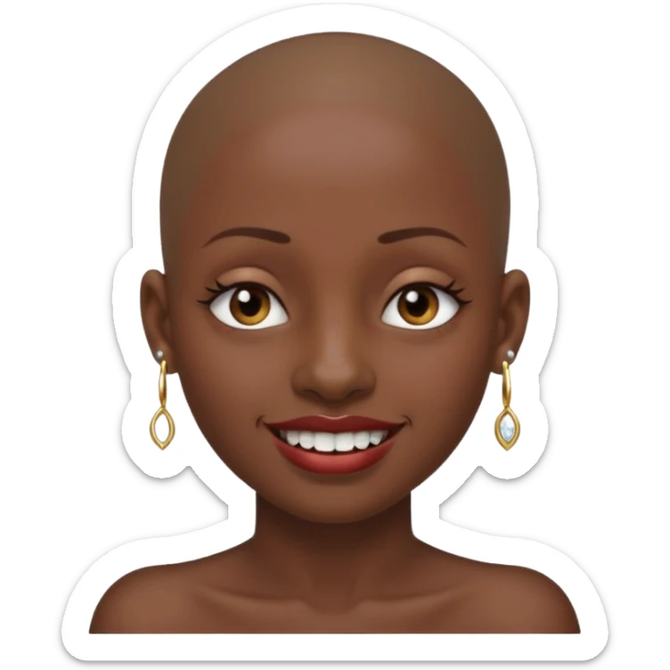 Make a emoji of a person with dark skin and has a nose ring and has a bunch of small earrings and a big earring and who has a gap between her two front teeth and with no hair sticker