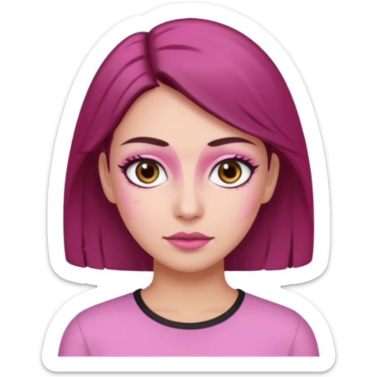 Woman with pink all skin, white background, dark brown hair and hazel eyes and brown eyebrows sticker